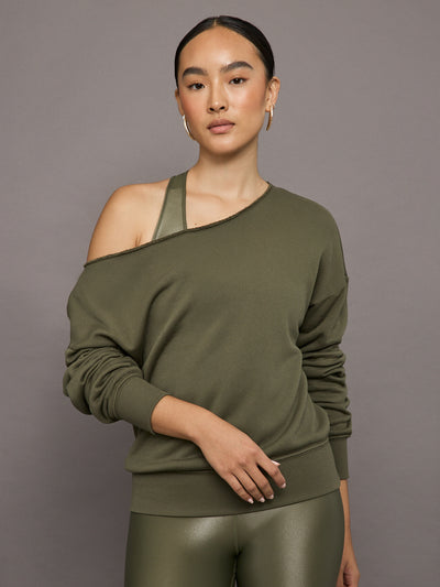 Off Shoulder Sweatshirt in French Terry - Olive