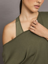 Off Shoulder Sweatshirt in French Terry - Olive