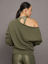 Off Shoulder Sweatshirt in French Terry - Olive