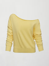 Flat lay of the French Terry Off-Shoulder Sweatshirt in Banana, front view.