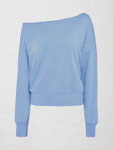 Flat lay of the Off Shoulder Sweatshirt in French Terry in Serenity showing full silhouette.