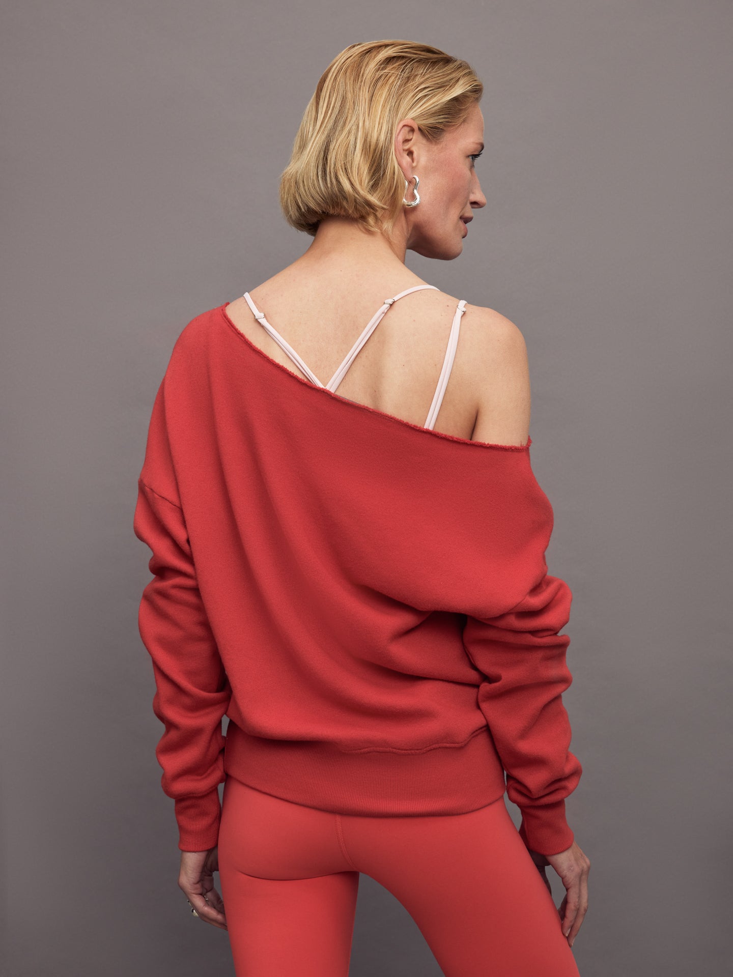 Handmade store Georgia Red Hand Bleached Off Shoulder Cropped Sweatshirt