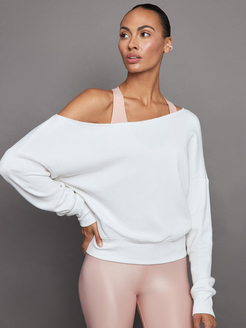 Off Shoulder Sweatshirt in French Terry - White