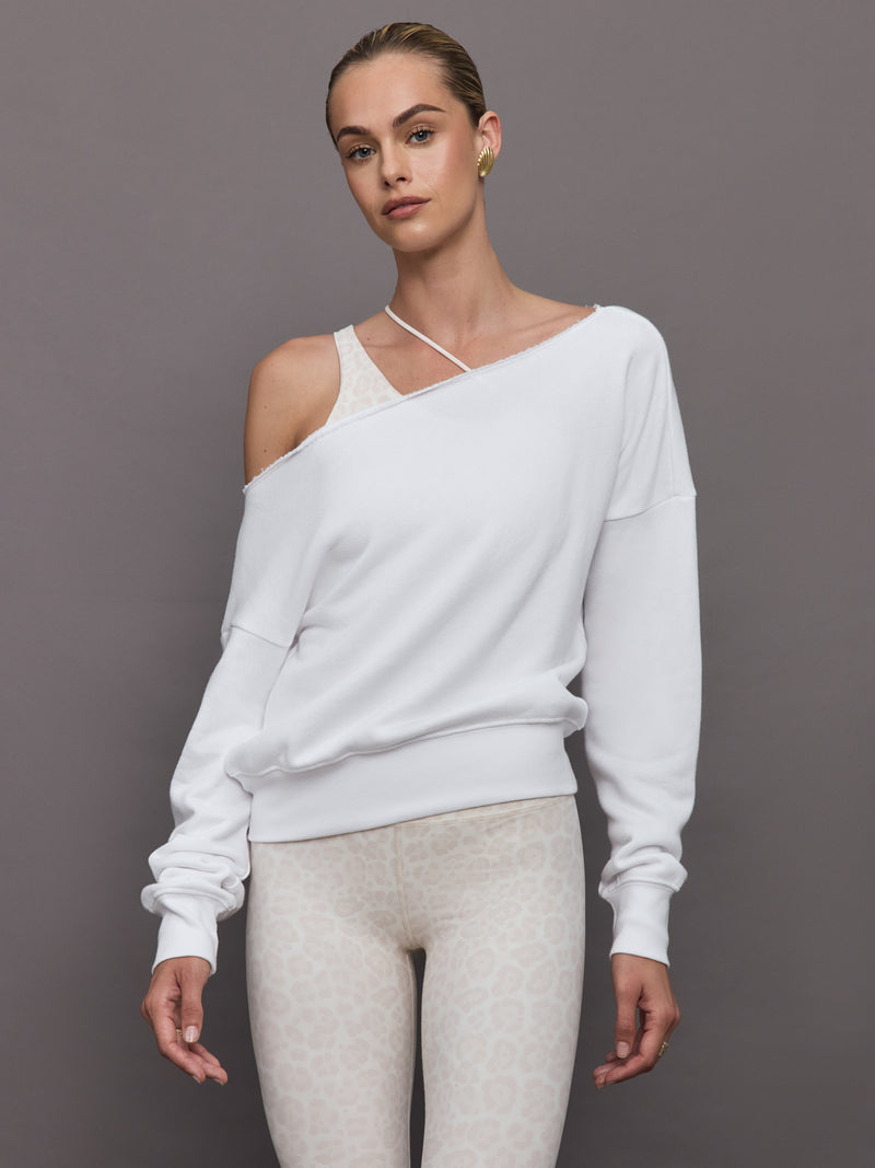 Off Shoulder Sweatshirt in French Terry - White