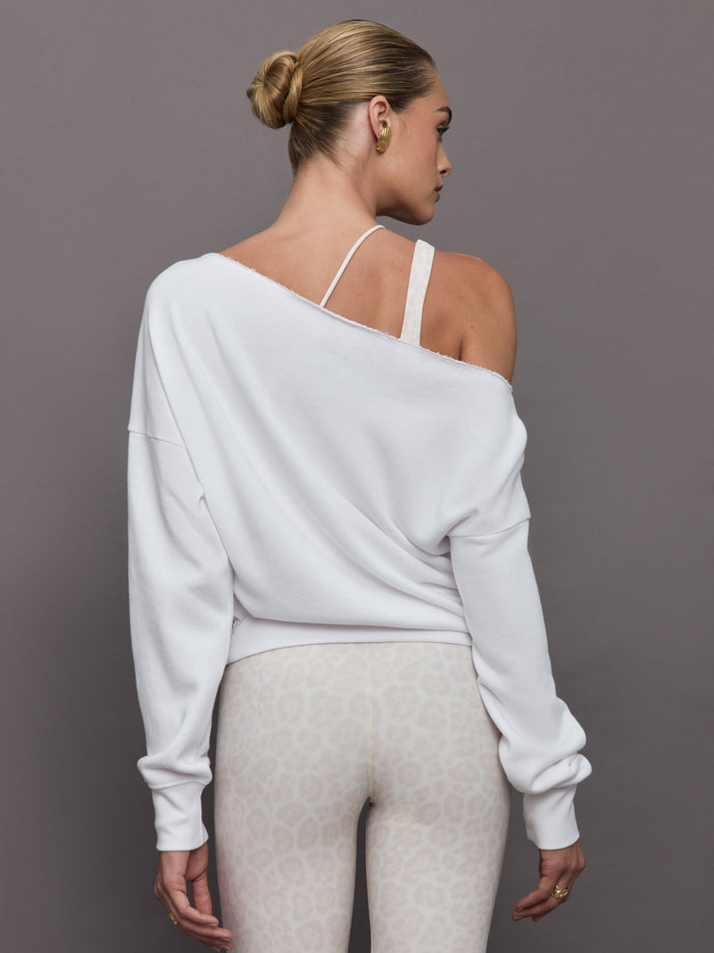 Off Shoulder Sweatshirt in French Terry - White