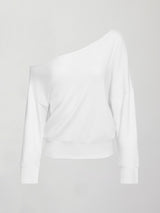 Off Shoulder Sweatshirt in French Terry - White