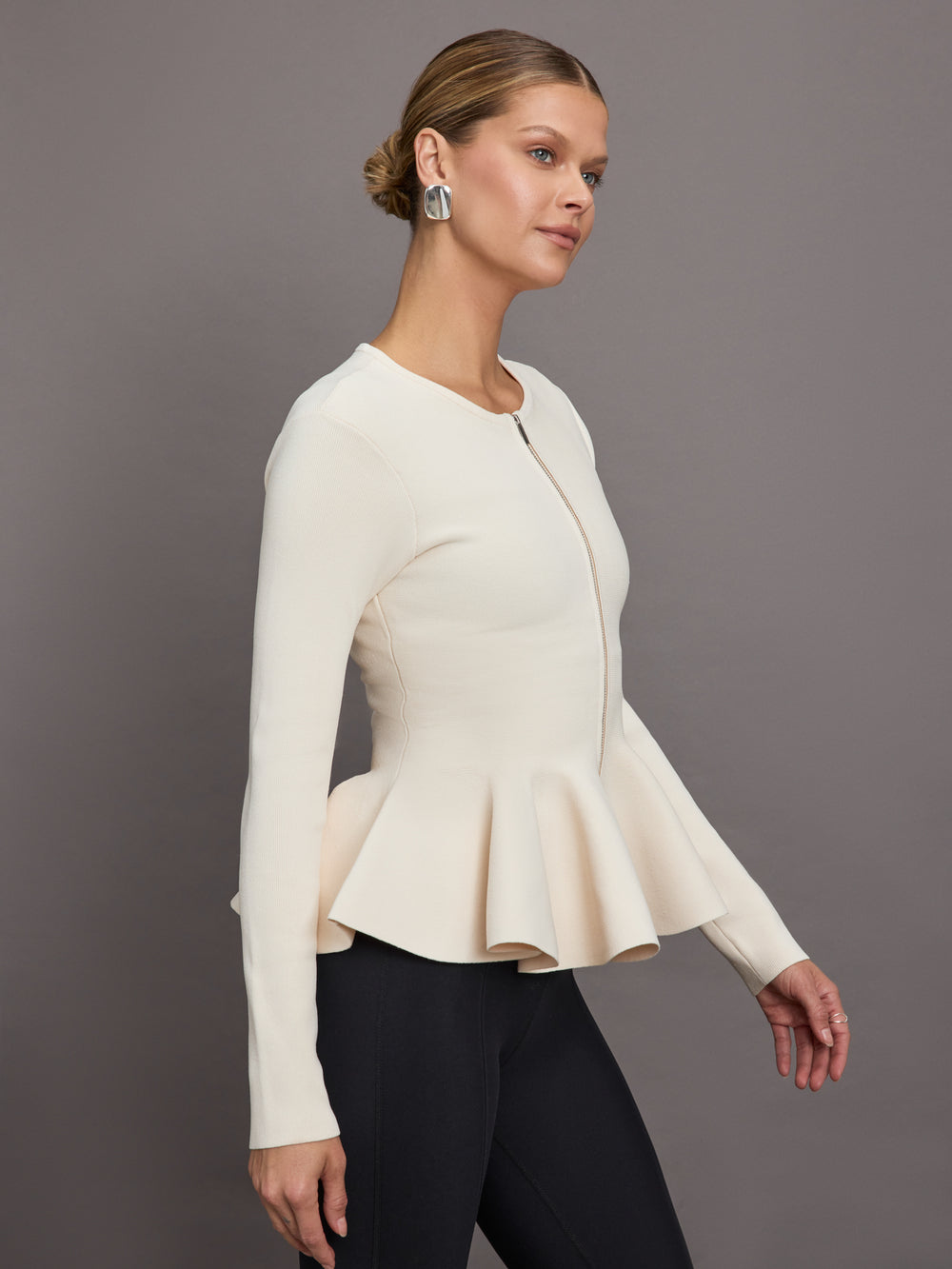 Peplum Zip Up - Cream