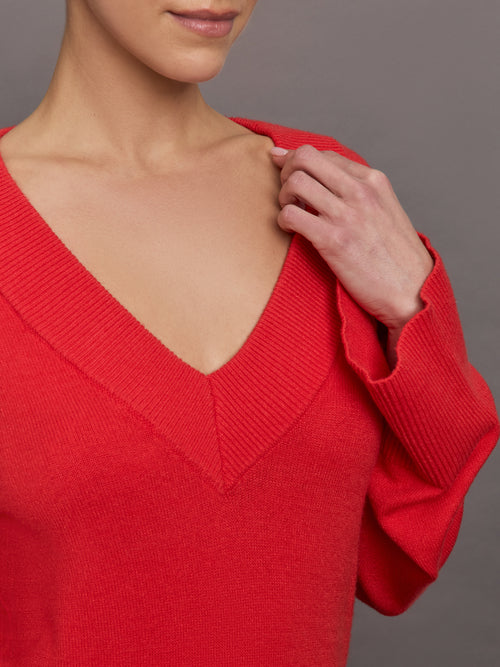 Bell Sleeve Off Shoulder Sweater - Bittersweet