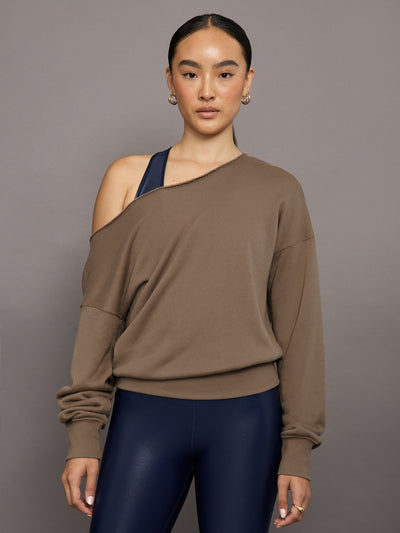 Off Shoulder Sweatshirt in French Terry - Caribou