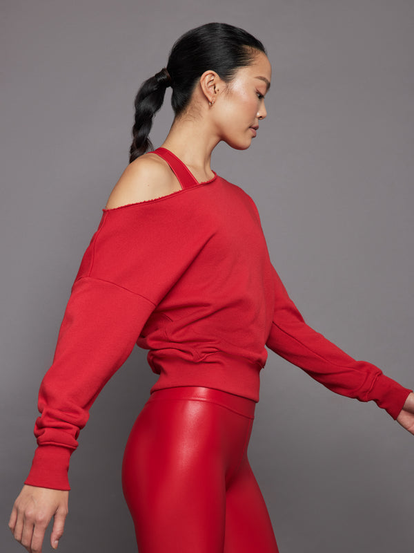 Off Shoulder Sweatshirt in French Terry - Haute Red