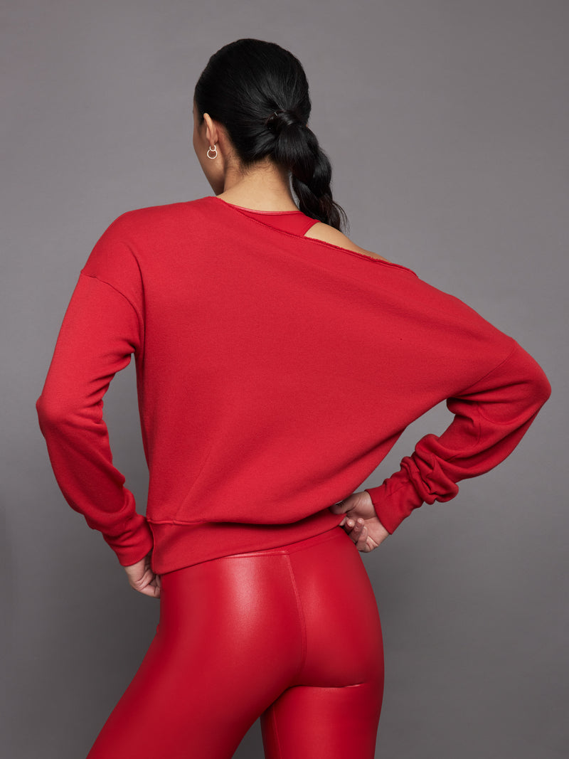 Off Shoulder Sweatshirt in French Terry - Haute Red