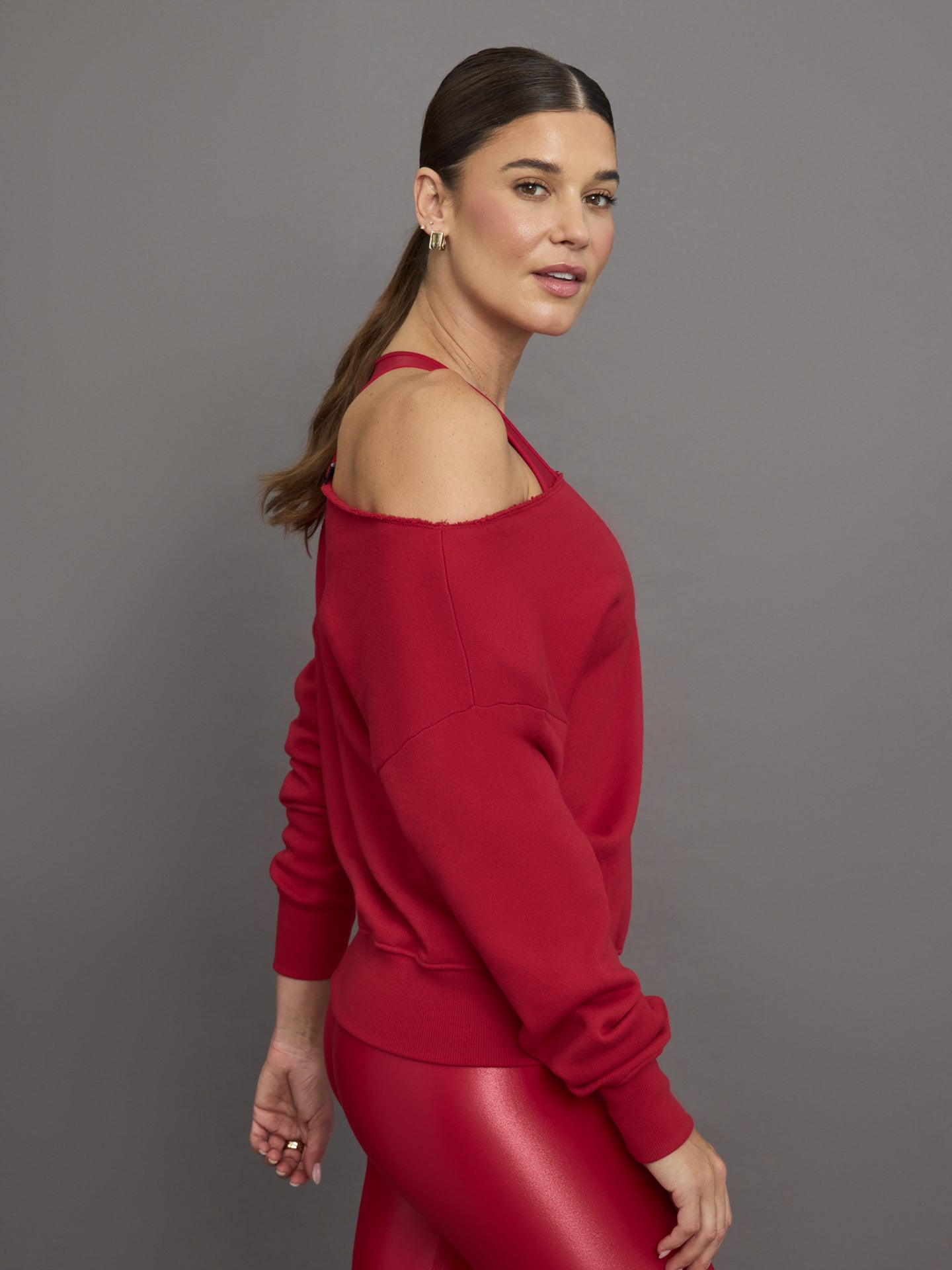 Off Shoulder Sweatshirt in French Terry - Crimson Red – Carbon38
