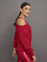 Off Shoulder Sweatshirt in French Terry - Crimson Red