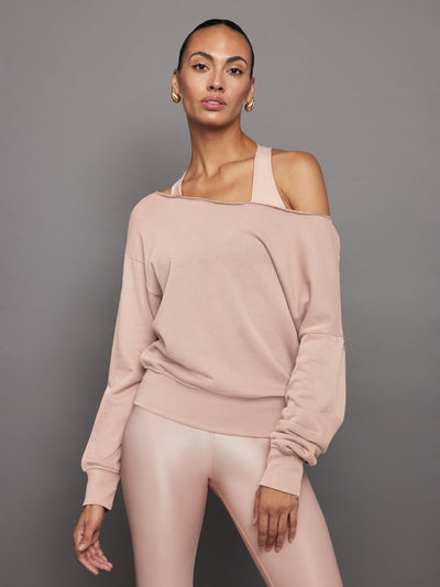 Off Shoulder Sweatshirt in French Terry - Rose Cloud