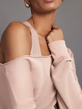 Off Shoulder Sweatshirt in French Terry - Rose Cloud