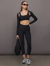 Long Sleeve Active Shrug in Melt - Black