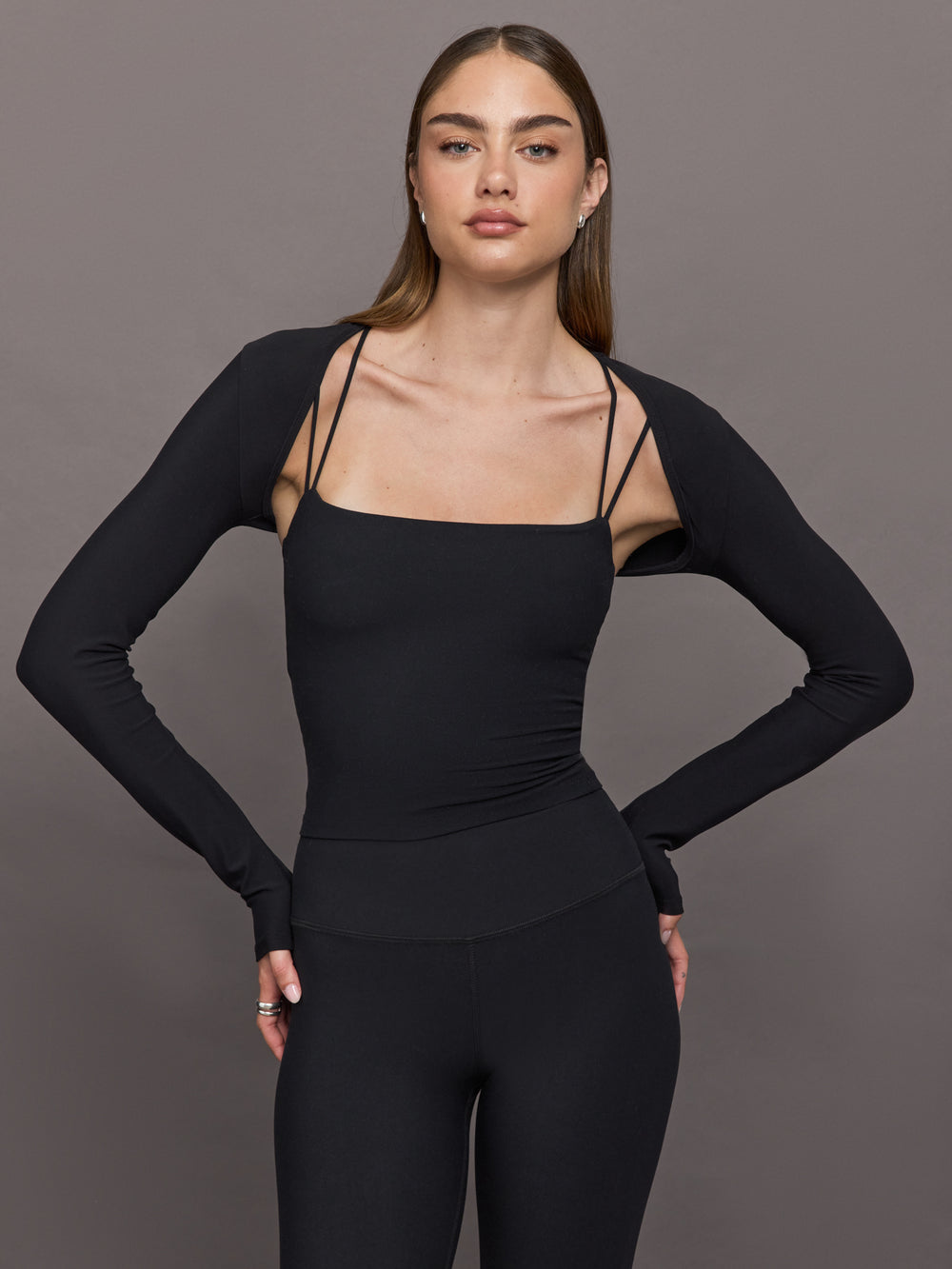 Long Sleeve Active Shrug in Melt - Black