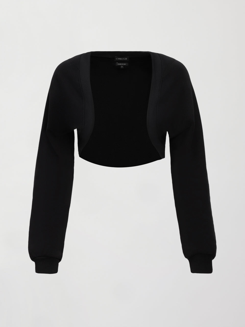 Black shrug long sleeve on a light gray background