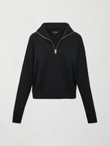 Flat lay of Interlock half zip pullover in black, front view.