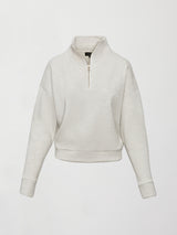 Flat lay of Interlock half zip pullover in Moonbeam Heather, front view.