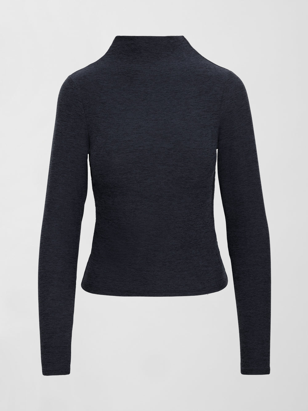 A mock neck long sleeve athletic top with extremely soft texture. 