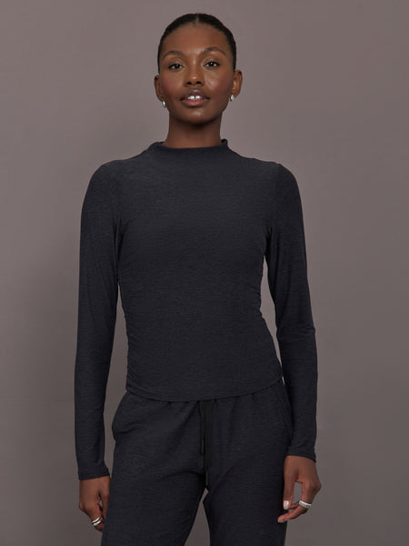 Mock Neck Long Sleeve in Soft Luxe - Heather Black – Carbon38