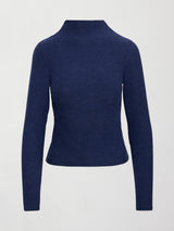 A long sleeve mock neck navy heather athletic wear top. 