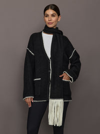 Sweater with Scarf - Black/Cream