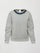 Flat lay of grey jewel embellished sweatshirt with long sleeves and crystal neckline on white background.