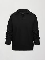 Flat lay of French Terry Johnny Collar Sweatshirt in Black, front view.