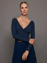 Long Sleeve Wrap Top in Melt - Navy