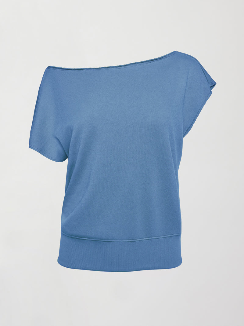 Short Sleeve Off Shoulder Sweatshirt in French Terry - Coronet Blue