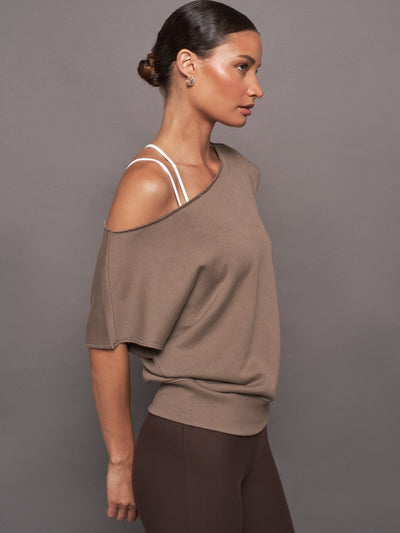 Short Sleeve Off Shoulder Sweatshirt in French Terry - Caribou