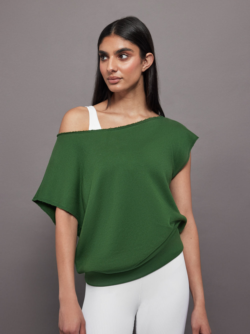 Short Sleeve Off Shoulder Sweatshirt in French Terry - Formal Garden