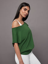 Short Sleeve Off Shoulder Sweatshirt in French Terry - Formal Garden