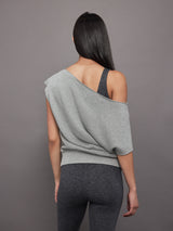 Short Sleeve Off Shoulder Sweatshirt in French Terry - Heather Grey