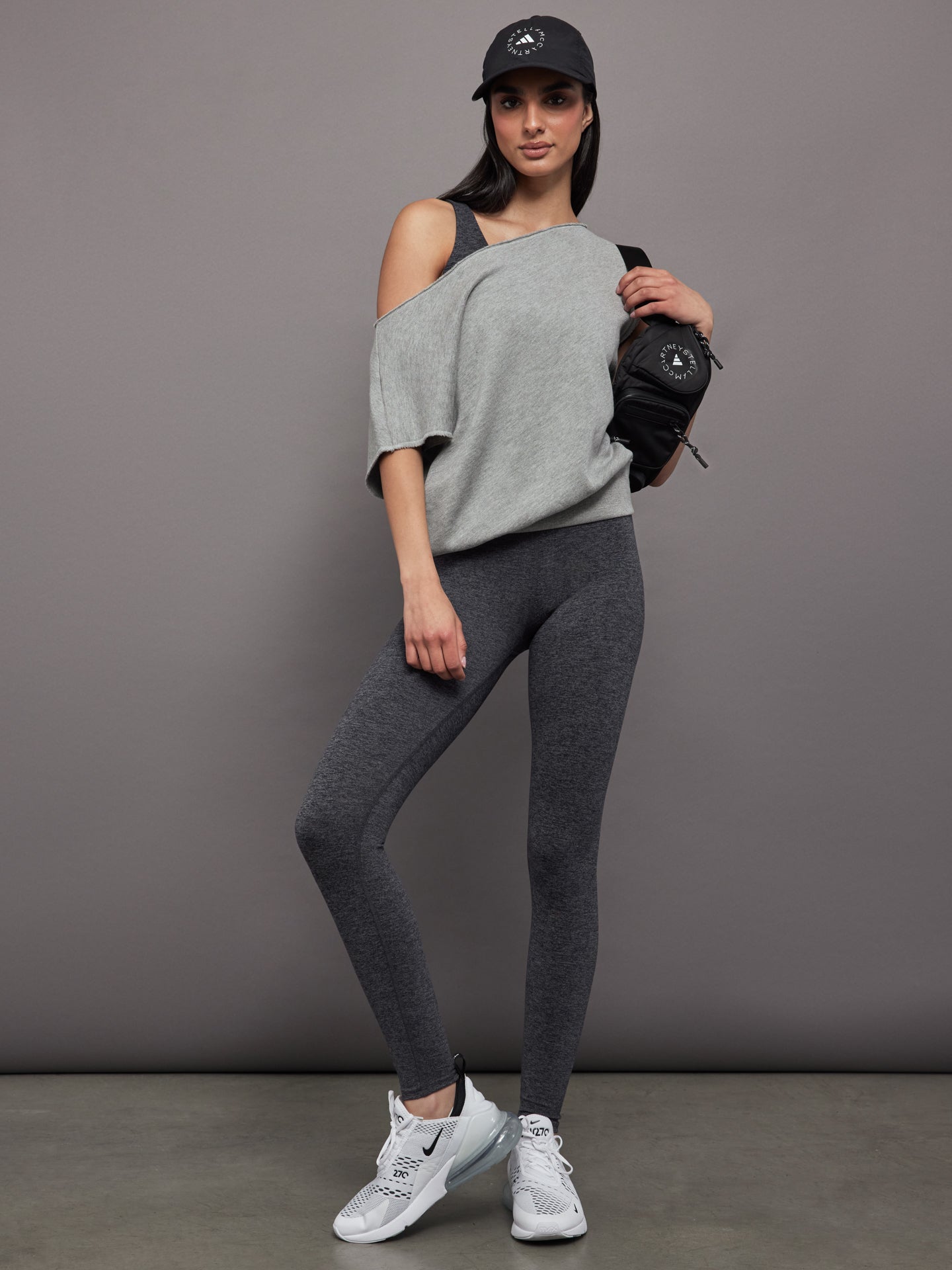 Short Sleeve Off Shoulder Sweatshirt in French Terry - Heather 