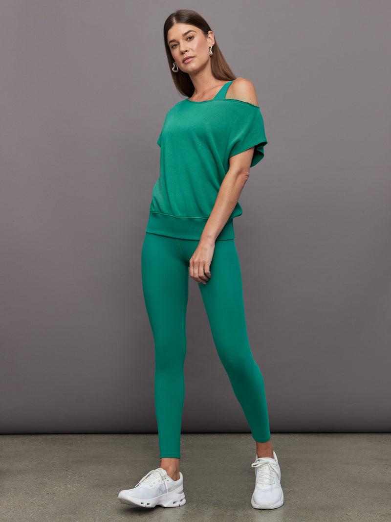 Short Sleeve Off Shoulder Sweatshirt in French Terry - Malachite