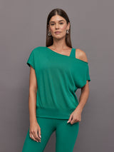 Short Sleeve Off Shoulder Sweatshirt in French Terry - Malachite