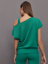 Short Sleeve Off Shoulder Sweatshirt in French Terry - Malachite