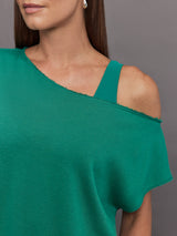 Short Sleeve Off Shoulder Sweatshirt in French Terry - Malachite