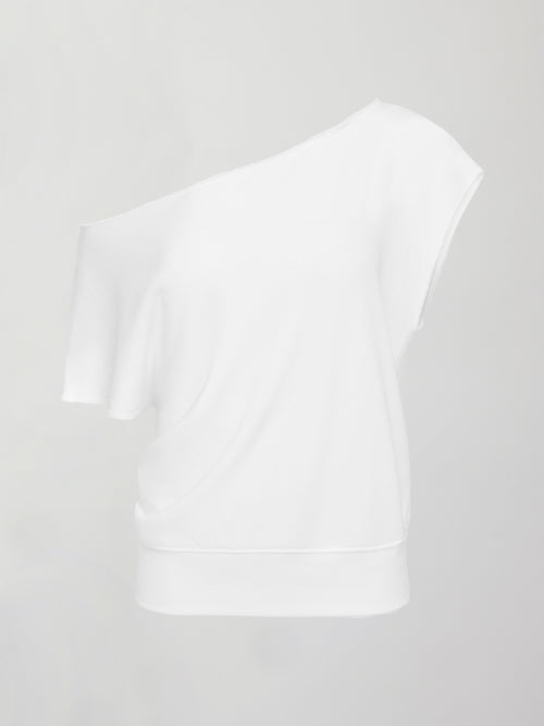 Short Sleeve Off Shoulder Sweatshirt in French Terry - White