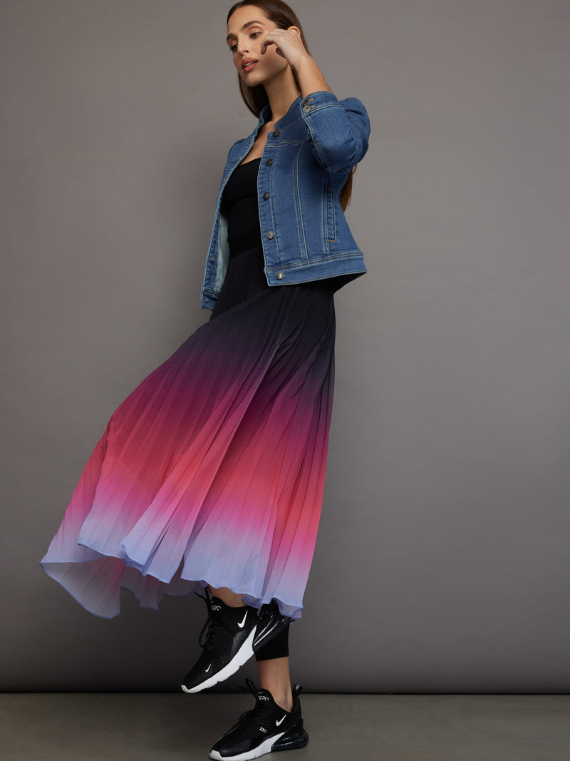 Ombre Pleated Skirt - Black Ombre