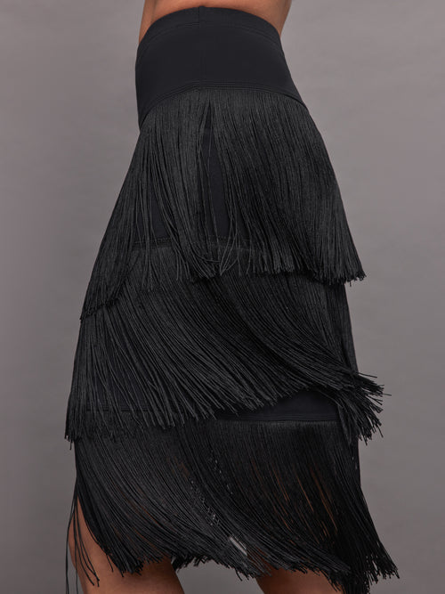Fringe Midi Skirt in Melt - Black