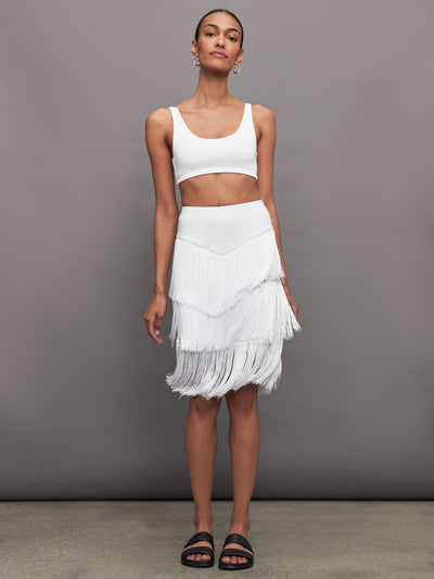 Fringe Midi Skirt in Melt - White