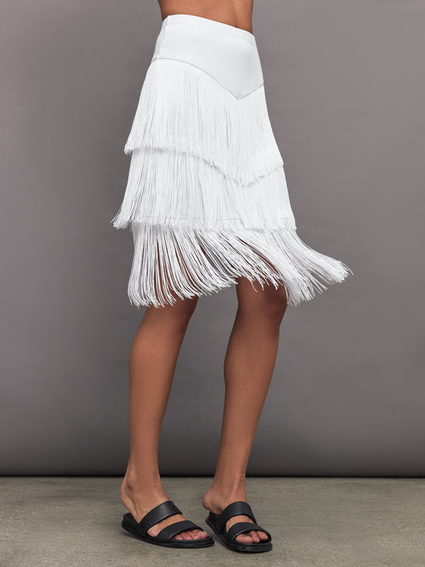 Fringe Midi Skirt - White