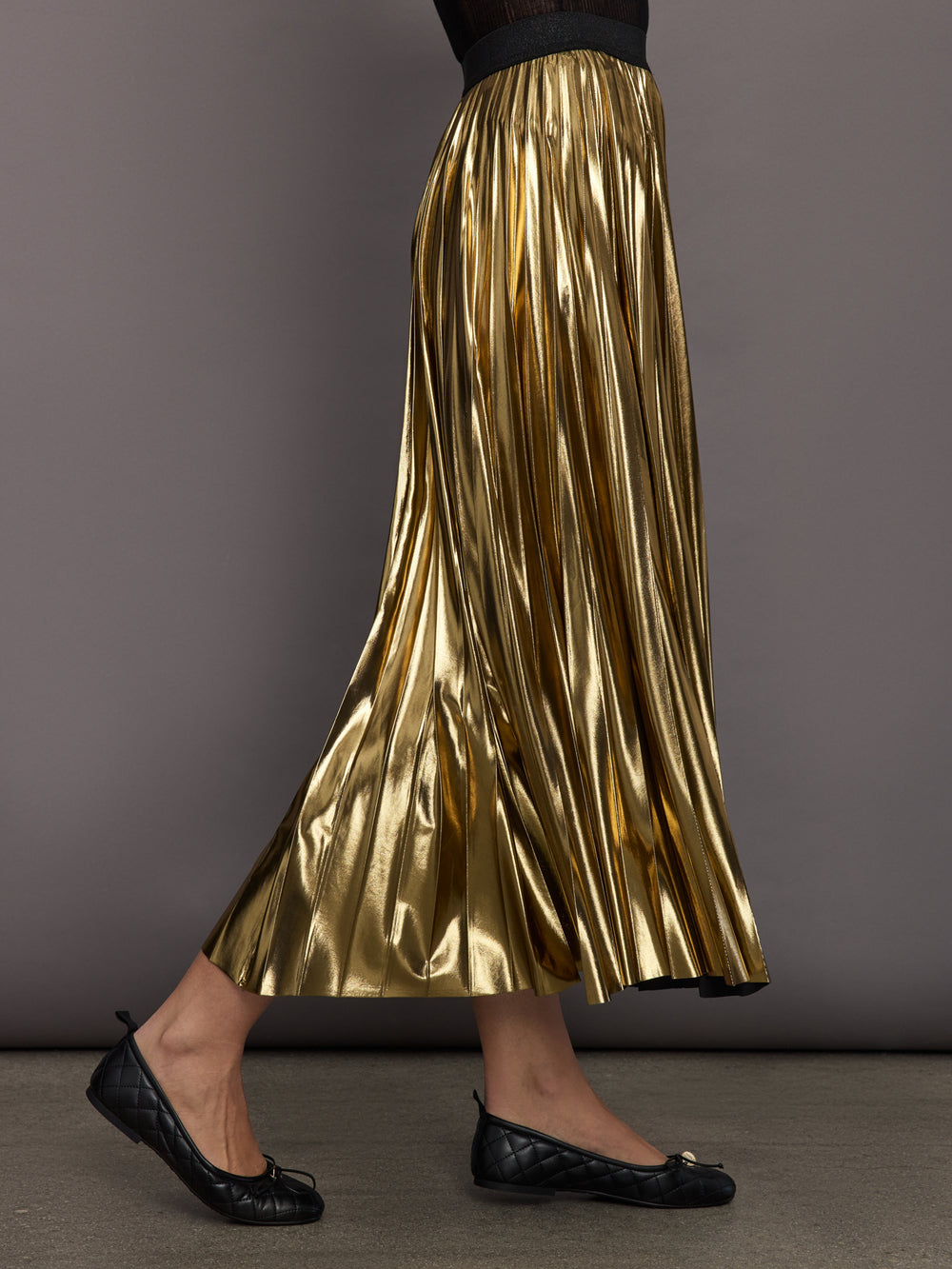 Metallic Pleated Skirt - Gold