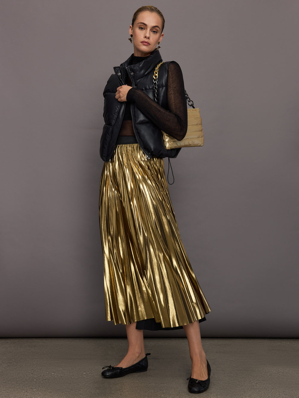 Metallic Pleated Skirt Gold – Carbon38