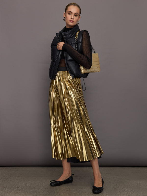 Metallic Pleated Skirt - Gold