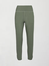 A pair of army green colored joggers with a thick waistband perfect for everyday activities. 